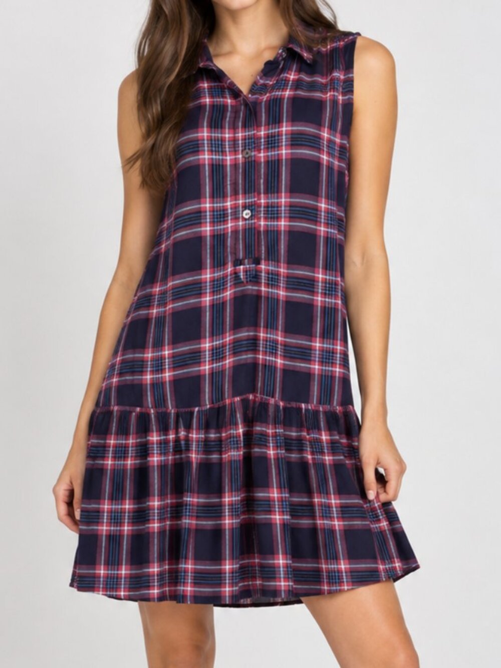 Gap Womens Plaid Drop Waist Dress Size Large Tall Navy Pink Sleeveless